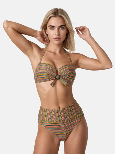 bikini-z-wysokim-stanem-kolorowe-paski-bardotka-modelka-przod