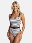 Biało-czarne sportowe monokini w paski z gumami